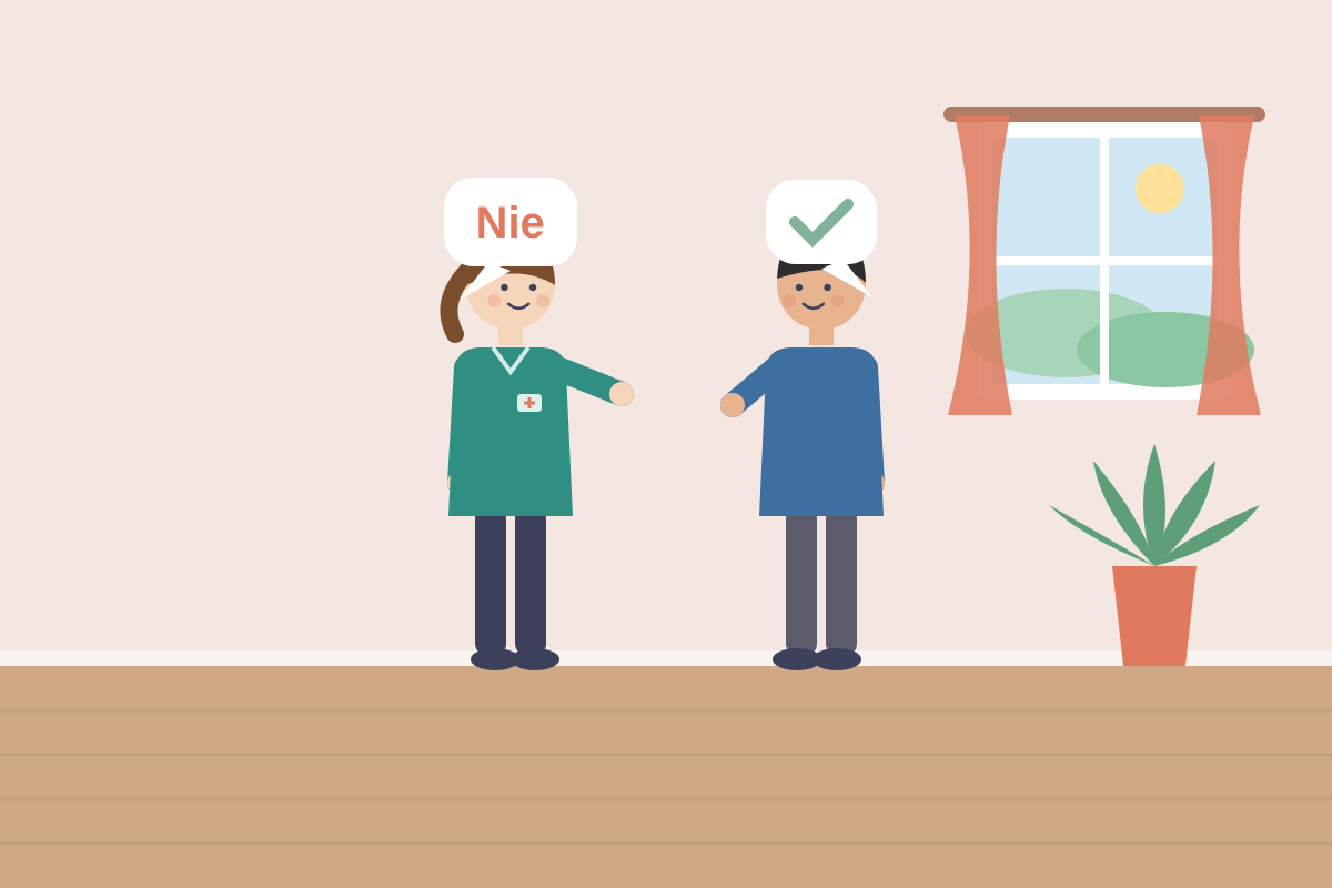 Opiekunka spokojnie rozmawia z członkiem rodziny