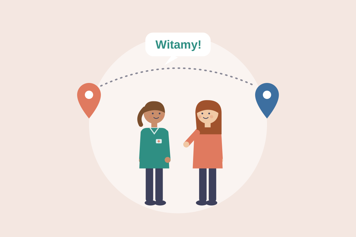 Mapa z dwiema pinezkami, opiekunka i członkini rodziny