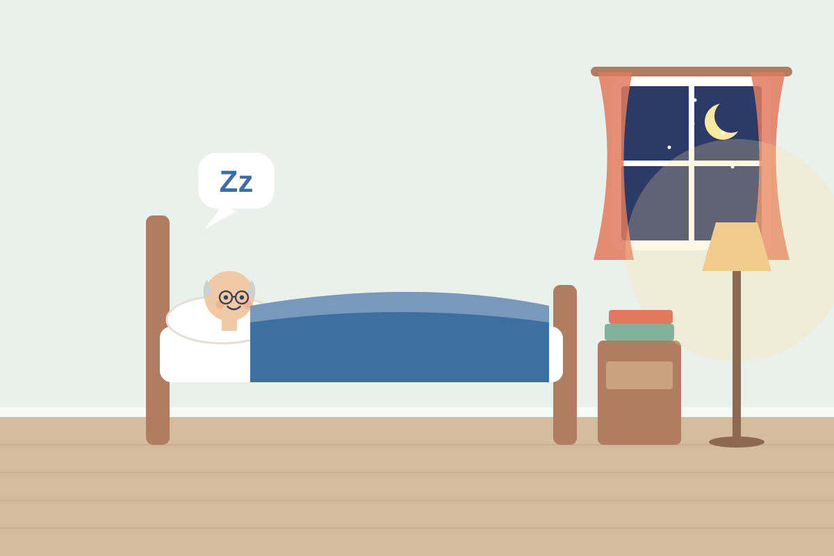 Senior śpi spokojnie w sypialni nocą