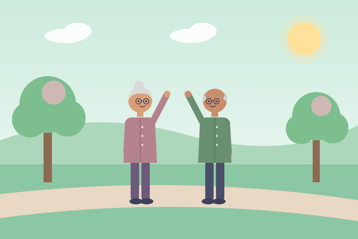Seniorka i senior ćwiczą tai chi w parku